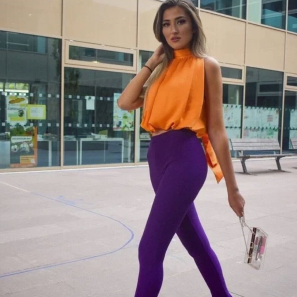 ZARA Orange Satin Halter Tie Neck Wrap Top - Picture 5 of 11